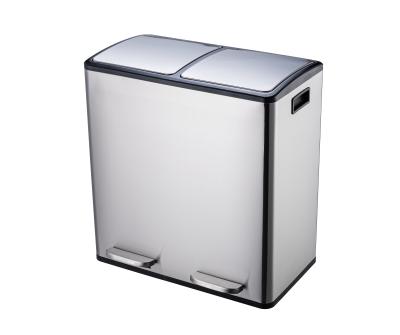 China Sustainable Kitchen Stainless Steel Double Compartment Dust Bin Recycle Bin 60L for sale