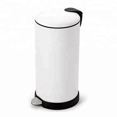 China Sustainable Fashionable White Stainless Steel Metal Dust Bin Foot Pedal Trash Can for sale