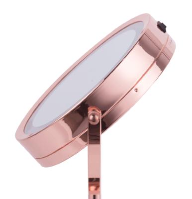 China Wholesale Round Shape Lighted Led Tabletop Makeup Mirror With Rose Gold Color for sale