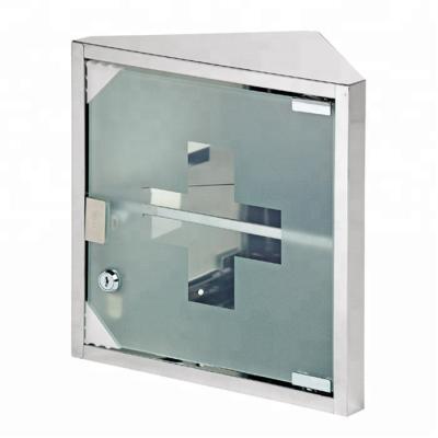 China Bathroom Modern Decorative Corner Medicine Display Glass Metal Storage Cabinet With Lock for sale