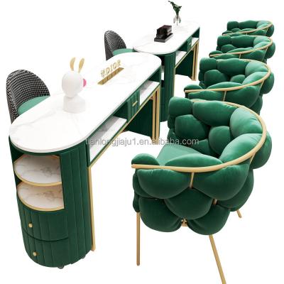 China Wooden Double Nail Morden Beauty Salon Furniture Manicure Nail Table Contemporary Professional Rest Table for sale