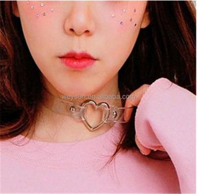 China Trendy Fashion Jewelry Lovers Punk Necklace, PU Leather Goth Punk Clear Transparent Choker 100% Handmade Collar Necklaces for sale