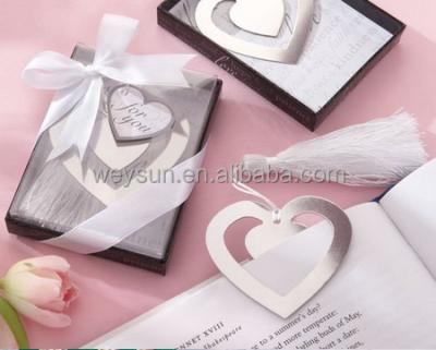 China Silver Europe Love Story Heart Bookmark With Elegant Silk Tassel Wedding Favor Gift for sale