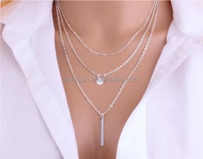 China European Simple Gold Layered Bar Coin Necklace 1pc Silver Plated Charm Necklace Women's Fashion Jewelry Multi Silver Plated Clavicle Chains Charm for sale