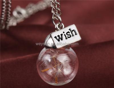 China Bottle Glass Necklace Natural Dandelion Seed Long Glass Necklace Make A Wish Glass Bead Globe Silver Plated Necklace Jewelry for sale