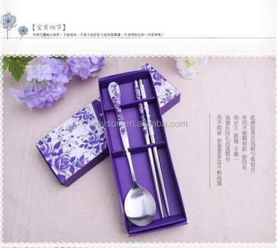 China Sustainable Wedding Favors To Blue Colors Wedding Gifts Stainless Steel Spoon And Chopsticks for sale