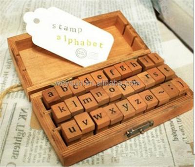 China Children's Toy 30pcs Vintage Wooden Lowercase Alphabet Letters Rubber Stamps Seal Set for sale