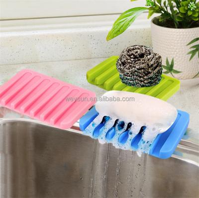 China Silicone Silicone Flexible Soap Dish Plate Bathroom Soap Holder Soapbox Tray Drain for sale