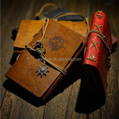 China Embossed Cover Note by Hardcover Vintage Pages Leather Notebook Cover Leather Notepad for sale