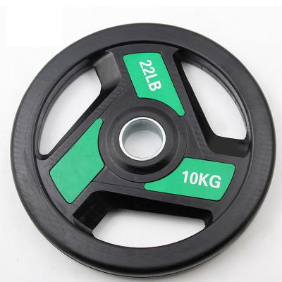 China Commercial Use Weight Lifting 3 Free Holes Color Rubber Coated Grip Weight Plate For Gym for sale