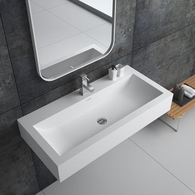 China ST-8432 Cupc Contemporary Bathroom Rectangle Sink Repairable Artificial Stone Wall Hung Stone Wash Basin for sale