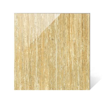 China Glazed Tiles 600X600 Metallic Yellow Brown Travertine Glazed Polished Porcelain Tiles for sale