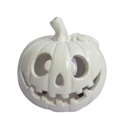 China Halloween Decoration New Design Artificial Ceramic Pumpkin White Lantern For Halloween Decor for sale