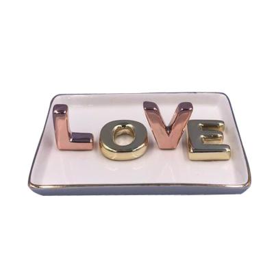 China Custom adorable ceramic jewelry love ring holder trinket tray for wholesale for sale