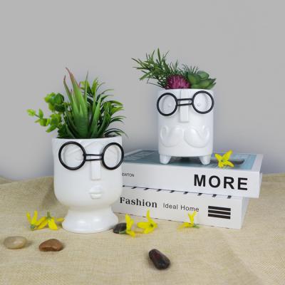 China Europe Plants Ceramic Succulent Pot With Decor Flower Pot Face Flower Pot Home Decoration for sale