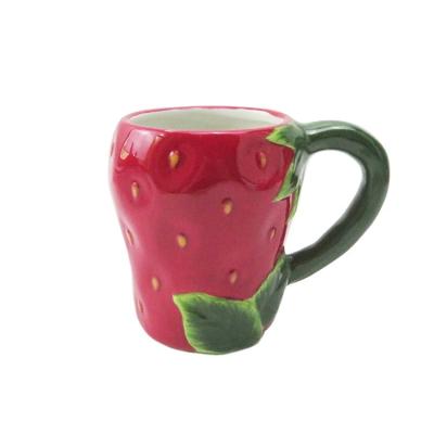 China Sustainable Customizable Red Strawberry Shape Mug Ceramic Custom With Logo for sale