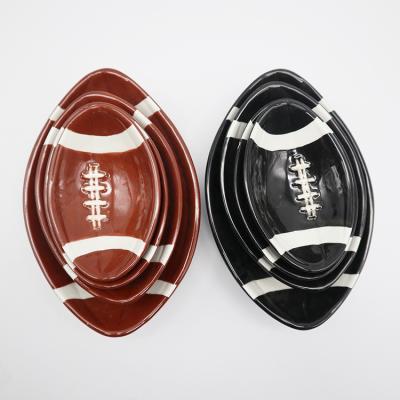 China Sustainable Shape Diner Soccer Football Dessert Plate Ceramic Dish Set for sale