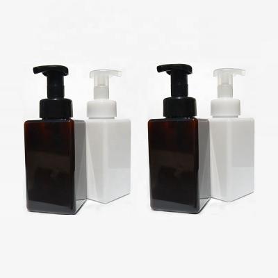 China Dark Green Amber BEAUTY PACKAGING 150ml 250ml 450ml Square Shape Plastic Empty Lotion Pump Bottle for sale