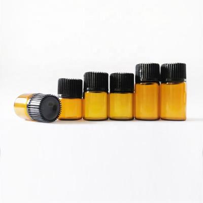 China 1/4 Dram Cosmetic Brown Glass Vial With Screw Cap 1ml 2ml Small Essential Oil Glass Bottles for sale