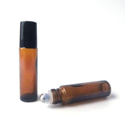 China Cosmetic Glass Bottle 10ml Amber Clear Roll On Glass Bottle With Stainless Metal Ball Black Cap For Essential Oil for sale