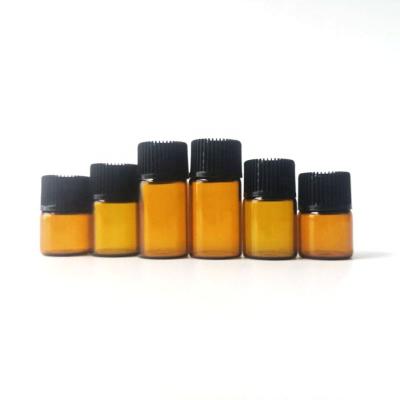 China Wholesale Cosmetic Sample Bottle 1ml 2ml 3ml 5ml Mini Essential Oil Amber Glass Vial With Inner Plug And Screw Cap for sale