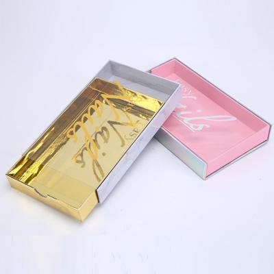 China Materials Custom Recycled Hard Paper Rigid Box , Holographic Packaging Paper Gift Box Two Drawer Pieces Logo Printed For Nail Packaging for sale