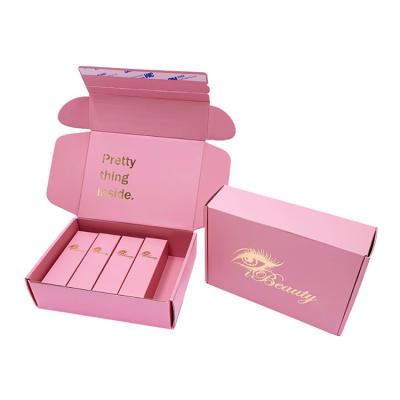 China Recycled Materials Customized Self Customized Corrugated Quick Seal Peel Off Zipper Zip Pink Mailing Boxes With Adhesive Tape for sale