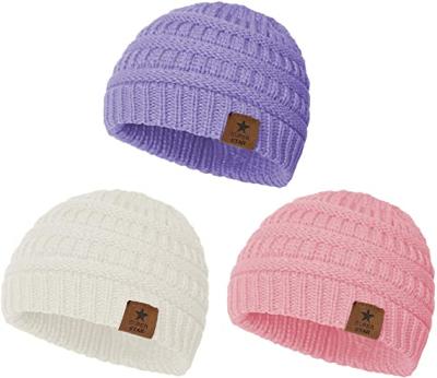 China COMMON Soft Warm Knitted Cute Baby Hats Boys Winter Cozy Chunky Hats for sale