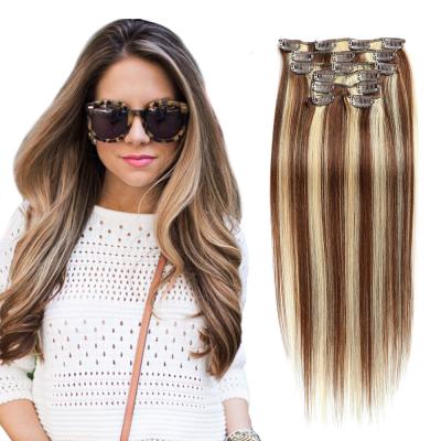 China Shiny Seamless Clip In Thick Hair Extensions Hair To Base Blonde (#4/613) 7 Pieces for sale