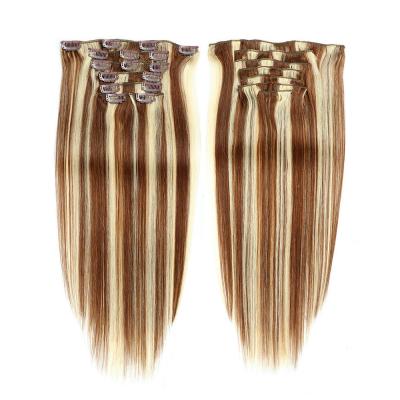 China Brilliant Double 50g-250g 100% Virgin Hair Highlight Remy Hair 7-12 Piece Hair Set Clip In Hair Extension for sale