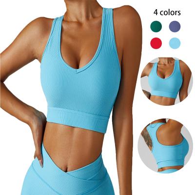 China Breathable Women Gather Yoga Bra Quick-Drying Seamless Shockproof Sports Invest V-Neck Fitness Top Yoga Outdoor Running Clothes for sale