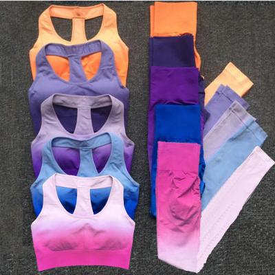 China Breathable Seamless Bra Sportswear Gym Sportswear Workout Set Yoga Women's Gradient Tops Sports Gaiters Sports Suits Crack! crack! for sale