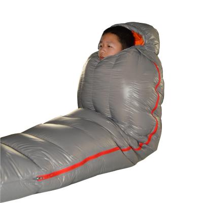 China Mummy OEM Very Warm White Goose Down Filled Adult Mommy Style Sleeping Bag for Warm Winter Camping Trips for sale