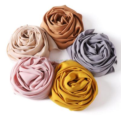 China Nickel Wholesale Costume Gauze Fashionable Long Casual Scarf Baotou Solid Color Chiffon Hijab Scarf For Women for sale