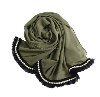 China Nickel High Quality Low Price Women Solid Color Pearl Chiffon Hijab Hot Selling Muslim Scarf for sale