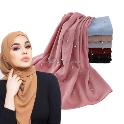 China Custom Made Bubble Chiffon Long Pearl Chiffon Muslim Hijab Shawl Scarf for Women Wearing Scarves for sale