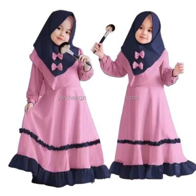 China Wholesale Eid Islamic Muslimah Clothing With Hijab Long Sleeve Cotton Solid Long Sleeve Cotton Girls Dress Ramadan Eid 2023 for sale