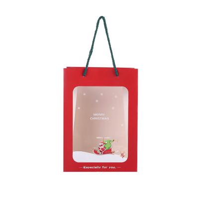 China Recyclable Christmas Paper Box Clear Window Bag Portable Snow Wrapping Paper Bag Beautifully Wrapped Gift Bag Stock for sale