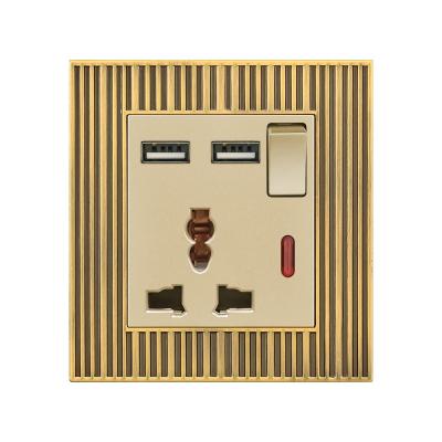 China 13A 110-250V Electric Sockets And Switch Gold Multifunctional Wall Plugs And Switches 86*90mm for sale