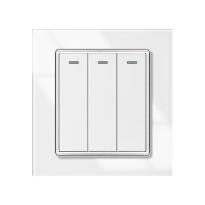 China Modern Design 3 gang 4 gang 2 way Tempered Glass Panel Electric switches Home Using 16A 86*90MM Wall Switch For Led Lamp 86*90mm for sale