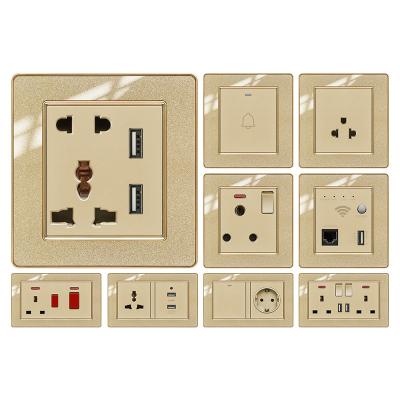 China Eu 86 Type 16Amp Electric Wall Switches  High Quality Gold 1-Way Rocker Button Switch 86*90mm for sale