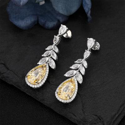 China Romantic 925 Sterling Silver Gold Pear /Drop Cut Natural Citrine Earrings Drops Artistic Wholesale For Women Fashion Luxury Wedding for sale