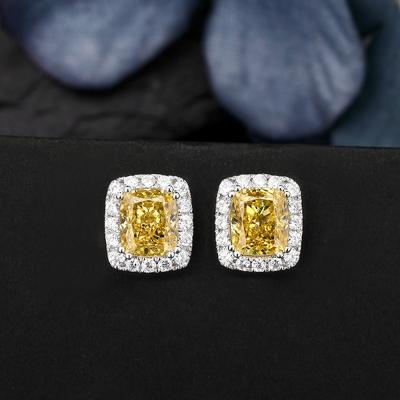 China 925 Sterling Silver Cushion Cut Natural Solid Gold Romantic Citrine Earrings Drops Wholesale For Women Fashion Luxury Wedding for sale