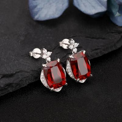 China Wholesale Romantic 12.0CT Garnet Cushion Cut 925 Sterling Silver Gold Earrings Drops For Women Fashion Luxury for sale