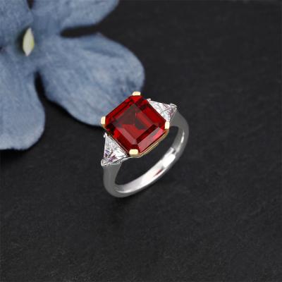 China High Quality Sterling Silver 4.5CT Emerald Cut Garnet Ring 925 Color Engagement Anniversary Jewelry Two Gemstone Romantic Wholesales for sale