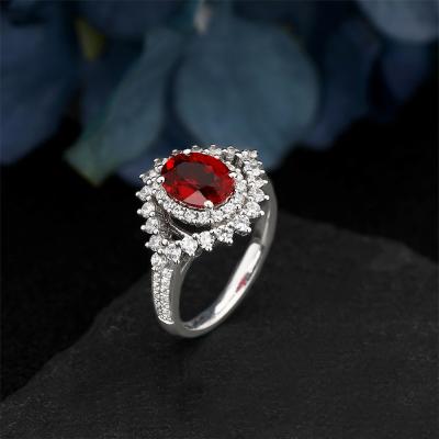 China 925 Sterling Silver 1.5CT Cut Garnet Ring High Quality Gemstone Jewelry Romantic Oval Wedding Anniversary Gift For Her for sale