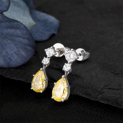 China Romantic 2.0CT Pear Cut Natural 925 Sterling Silver Gold Gemstone High QualityEarrings Natural Citrine Wholesale For Women Luxury Birthday for sale