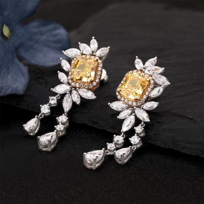 China Romantic 925 Sterling Silver 6.0CT Emerald Cut Natural Citrine Earrings Drops Wholesale Artistic For Women Fashion Luxury Design From France for sale