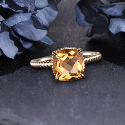 China 14k Solid Gold Romantic 1.8Ct Cusion Cut Natural Citrine Engagement Ring Wedding Ring High Quality Elegantly Rings Jelery Women for sale