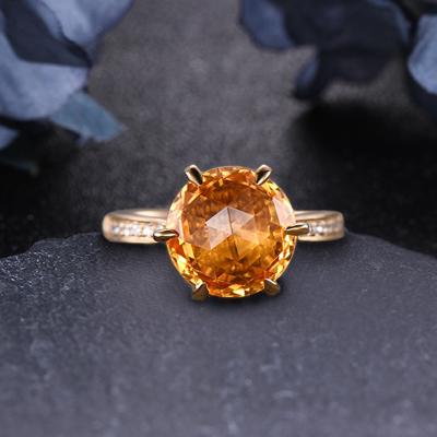 China 14k Solid Gold Romantic Rings 4.1Ct Rose Cut Natural Citrine Engagement Ring Wedding Ring Light Luxury for Ladies for sale